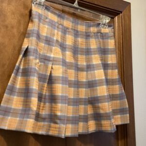 Love Tree Yellow and Gray Plaid Pleated Skirt
